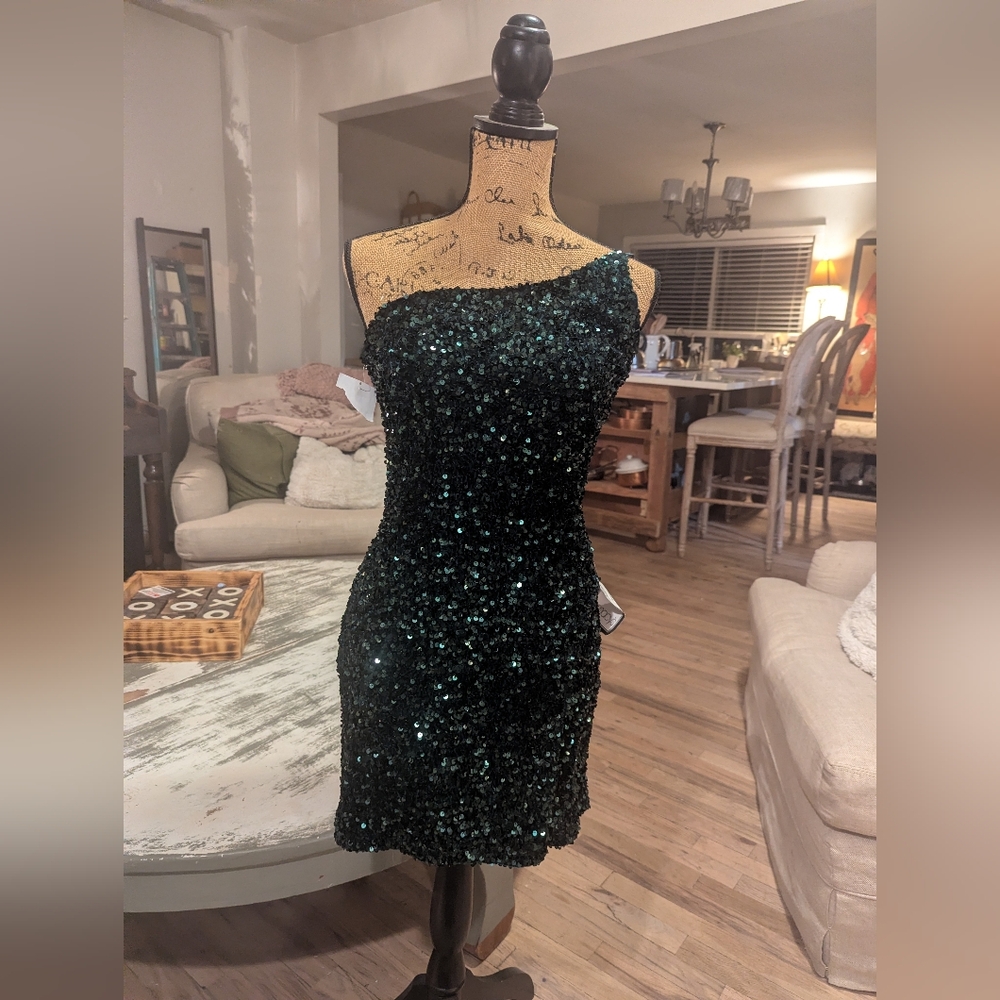 Elegant Black Sequin Mini Body Con Dress Holiday